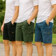 Kit 3 Bermuda Masculina Cargo Brim Sarja Jeans 6 Bolsos