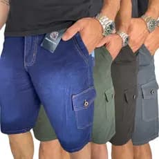 Kit 4 Bermudas Masculina Cargo Brim Jeans 6 Bolsos