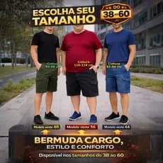 KIT 2 BERMUDA MASCULINA CARGO 38 AO 60 PLUS SIZE SARJA JEANS 6 BOLSOS