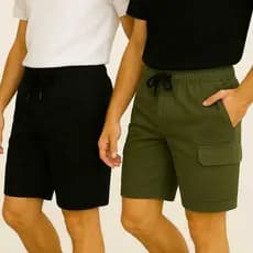 KIT 2 Bermuda Cargo Masculina Adulto Bolso Lateral  Com Elastico  E Cordão de Ajuste Short Cargo