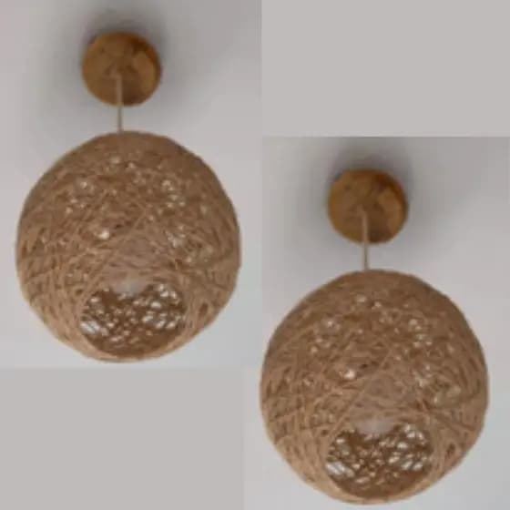 KIT 2 Luminária Lustre Pendente Decoração Elegante Média Barbante natural Sisal Decoração Casa Ninho para Sala, Quarto,
