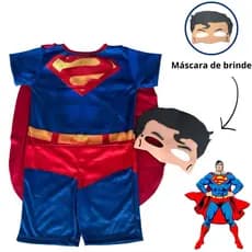 Fantasia Infantil Superman Super Man Super Homem Com Capa e Máscara Herói Criança Menino Cosplay Fantasia