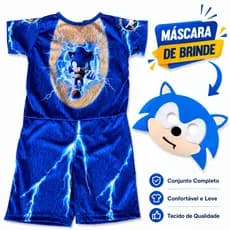 Fantasia Sonic Infantil com Máscara Azul Roupa Completa Personagem Menino