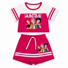 Conjunto Infantil Huntrix Feminino Menina K-Pop Cropped Shorts Saia