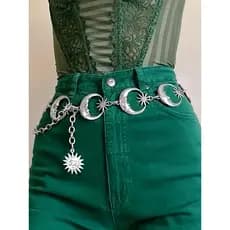 Cinto Corrente  oca de lua e sol Y2K com franjas tendência de vestido ajustável para feminino