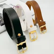 Kit 3 Cintos Feminino fivela dourado 1.8cm largura preto branco e caramelo