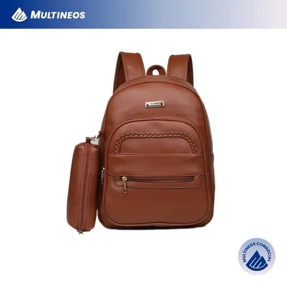 Bolsa De Mochila Feminina Com Estojo De Costas Em Couro Sintético