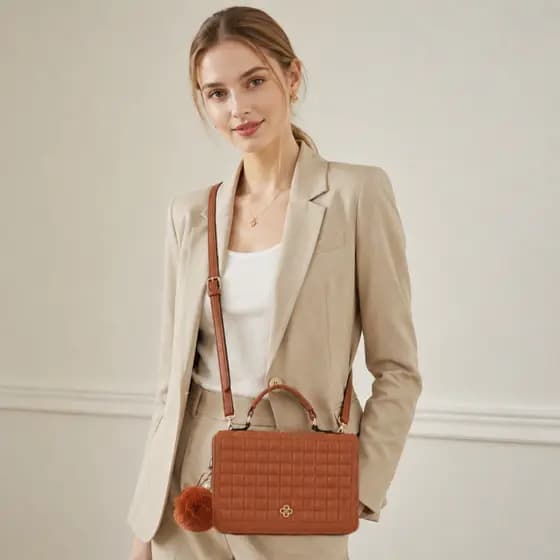 Bolsa De Couro De Ombro Com Chaveiro Pompom Feminino PU Vintage