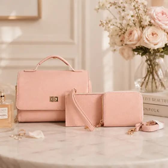 Kit 3 Bolsas Feminina Em Couro Com Bolsa De Mão Com Carteira