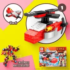 Blocos de Montar e Desmontar Fire Bots (Nº 1) Helicóptero de Resgate 2 em 1 Robô Transformers Block Brinq 49 Peças
