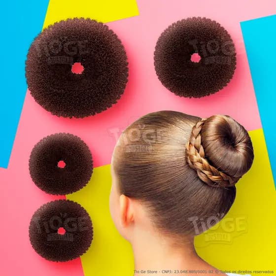 Acessório Rosquinha Donut Para Fazer Coque Bailarina Cabelo 3 Tamanhos P M G Cor Castanho Preto Loiro 4 unid