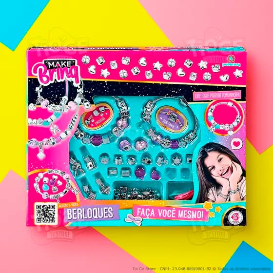 Kit Berloques Infantil Faça Você Mesmo Braceletes Pulseiras Colar Acessórios Bijuterias Luxuosas Divertidas Makebrinq