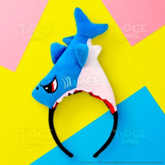 Arco Tiara Cabelo Maluco Tubarão de Pelúcia Engolindo Cabeça Menino Menina Fantasia Halloween Engraçado 1 unid