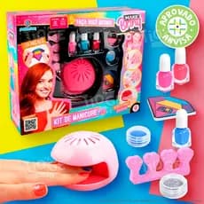 Kit de Manicure Infantil Esmalte Unhas Cabine Secadora Glitter Lixa Criança Aprovado Anvisa Makebrinq Rosa Pink