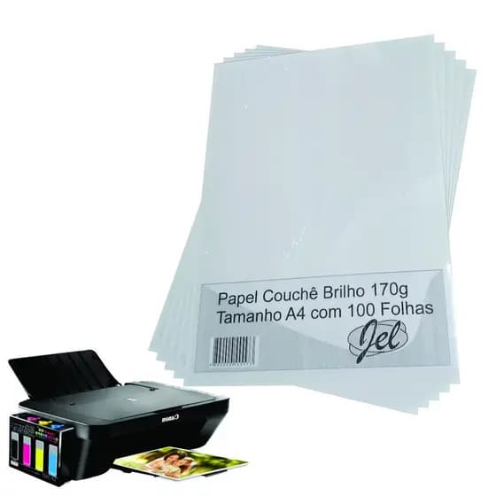 Papel Couche Brilho 170g A4 Embalagem Com 100 Folhas JEL