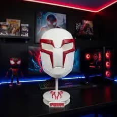 Máscara Homem-Aranha 2099 Miguel O'Hara Aranhaverso Branca Impressão 3D Magnética + Suporte Decoração Geek