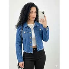 Jaqueta Feminina Jeans Casaco Jaquetinha Cropped Manga Longa Com Lycra  Original