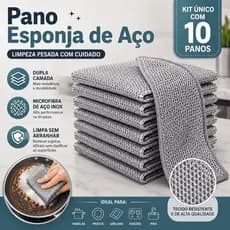 Kit 10 Panos de Limpeza Aço Inox Dupla Camada Reutilizável Fogão Louça Tira Gordura Sem Arranhar