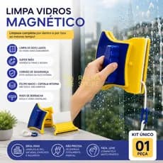 Limpa Vidros Magnético Dupla Face com Imã Poderoso e Espuma Interna - Compacto e Seguro para Janelas