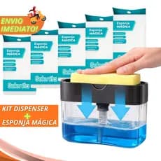 Kit Dispenser Detergente Sabão com Suporte + Esponja Mágica Melamina Premium Limpeza Prática