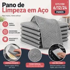Kit 24 Panos de Limpeza de Aço Inox Reutilizável Dupla Camada 20x20cm Cozinha Louça Fogão Panelas