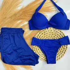 Conjunto biquini top bojo calcinha bombom e shorts saida de praia moda verão