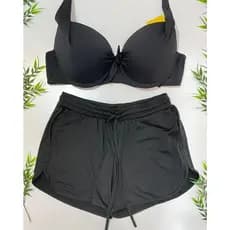 Top biquini com shorts praia e piscina, verão P/M/G/GG. feminino cor preto