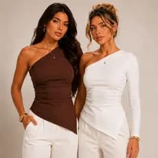 Kit 2 Blusas Feminina Assimétrica Mula Manca Manga Longa Ribana Premium Básica Moda Casual