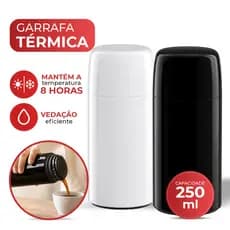 Garrafa Térmica De Água Mini 250ml Firenze Branca Preta Bege Tampa Rosqueável Café Chá Invicta