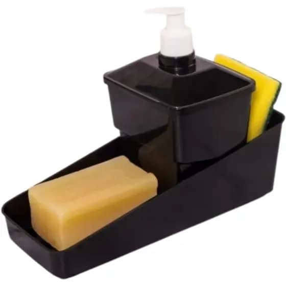 Porta Detergente De Plástico Para Detergente Esponja 600ml Preto Plasutil