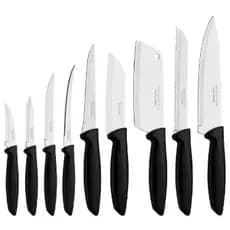 Kit Jogo de Facas Faqueiro Tramontina Plenus 9 Peças Sortidas Chef  Carnes Pão Frutas Aço Inox Preto