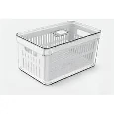 Organizador Geladeira 5L Acrílico Transparente Tampa Cesto Escorredor Vedação Frutas Legumes Casa Primo