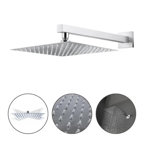 Chuveiro Ducha Para Área Interna e Externa Inox 20x20cm Piscina Cano 30cm Quadrado