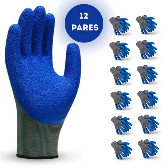 Kit 12 Pares Luvas de algodão com banho de látex corrugado impermeável