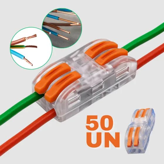 Conector de Fio Elétrico Emenda Rápida Conector Kit 50UN Alavanca 2 Vias Transparente