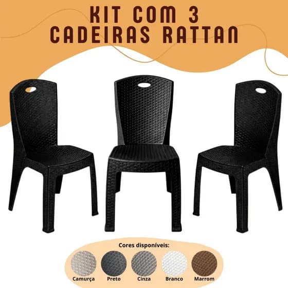 Kit 3 Cadeiras Rattan Area Gourmet Cozinha Area Lazer ENVIO IMEDIATO