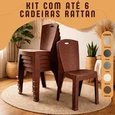 Cadeiras Rattan Reforçada Empilhável Kit com até 6un Escritório Varanda Piscina Área Lazer Cozinha