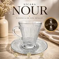 Jogo Xícaras Café Chá Com Pires 12 Peças Vidro Transparente Resistente Kit Elegante Mesa Posta