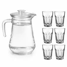 Conjunto 7 Peças Jarra de 1,5L  com 6 Copos 340ml Vidro Reforçado