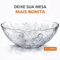 Tigela Saladeira de Vidro Temperado Reforçado 1,5L Saladeira