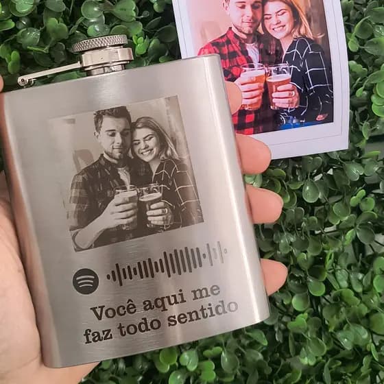 Cantil Porta Bebida em aço inox Com Foto Gravada a Laser - Presente/Pai/Padrinhos/Amigos/casamentos/festas