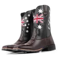 Bota Texana Masculina Country Bico Quadrado Solado De Borracha Costurado Inglaterra