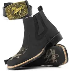 Botina Country Masculina – Bico Quadrado, Bordado Estilo Western  | Botina Country Texana Masculina