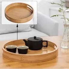 Bandeja Bambu Redonda 30cm Com Alças Café Da Manhã Servir
