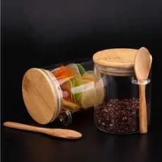 Pote De Vidro Com Colher De Bambu 450ml, unitário