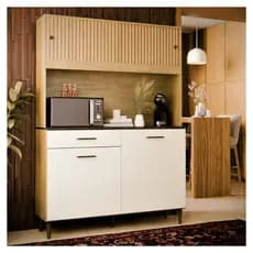 Armário de Cozinha Completo Ripado 3D Com 4 Portas e Gaveta Kit De Parede Compacto com Nicho Grazi