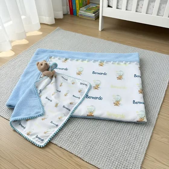 Enxoval Manta com Naninha + Ursinho PERSONALIZADO c/ Nome Cheirinho Fofinho Saída Maternidade TOP