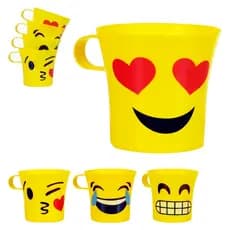Conjunto 4 Copos Caneca Infantil De Plástico Resistente Colorido Emojis Smile Divertido E Prático
