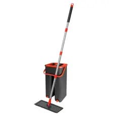 Flat Mop Rodo Lava e Seca com Balde e 1 Refil 5 Litros Esfregão Rodo Mágico Tira Pó Cinza Com Vermelho