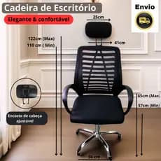 Cadeira de Escritório com Encosto de Cabeça e Inclinação.